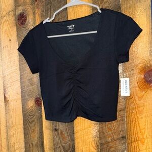Old Navy Black Ruched Crop Top